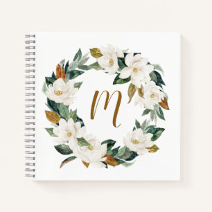 Carnet Monogramme de couronne d'aquarelle Magnolia