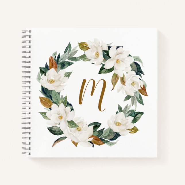 Carnet Monogramme de couronne d'aquarelle Magnolia (Devant)