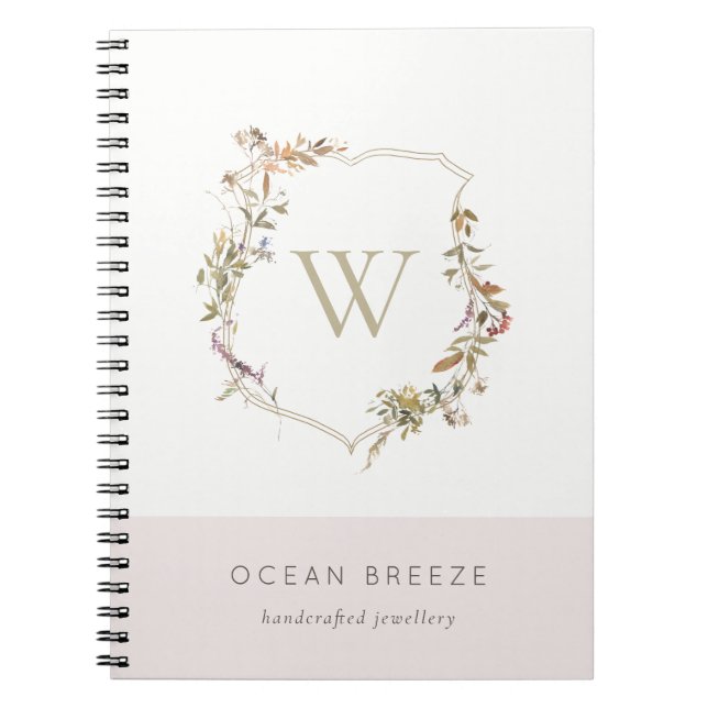 Carnet Monogramme de crête de Fleur sauvage rose pâle (Devant)