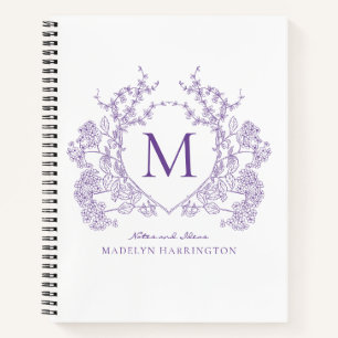 Carnet Monogramme de crête florale violet classique