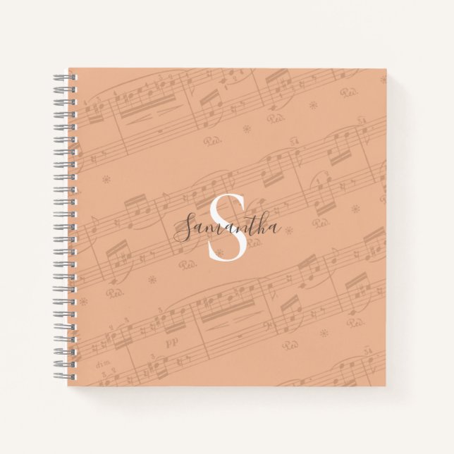 Carnet Monogramme de feuille de musique Peach (Devant)