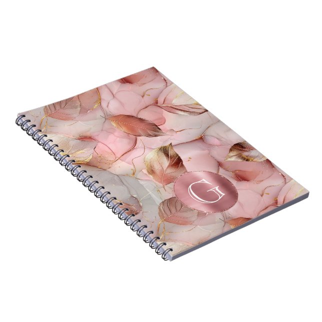 Carnet Monogramme de Feuilles d'or rose pâle (Côté Droit)