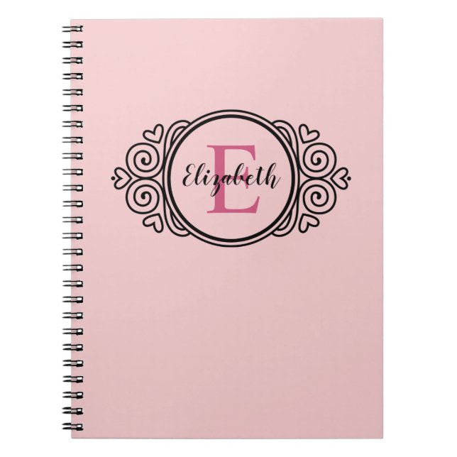 Carnet Monogramme de fille rose pâle (Devant)