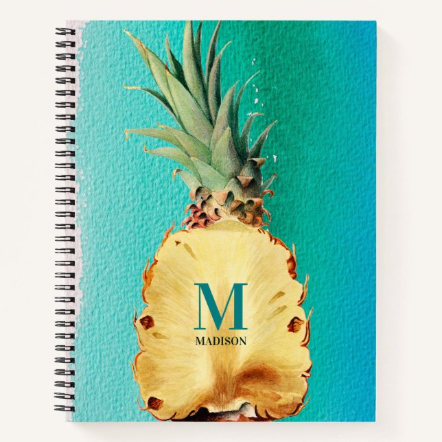 Carnet Monogramme de fruits d'ananas tropicaux d'été (Devant)
