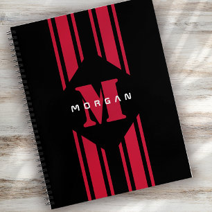 Carnet Monogramme de la bande de voiture rouge noir