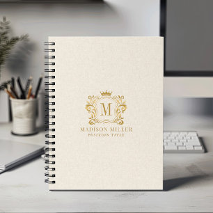 Carnet Monogramme de la Couronne Royale en Or Lin Beige