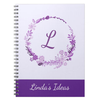 Carnet Monogramme de lettre initiale floral violet élégan