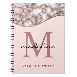 Carnet Monogramme de marbre or Rose brut moderne