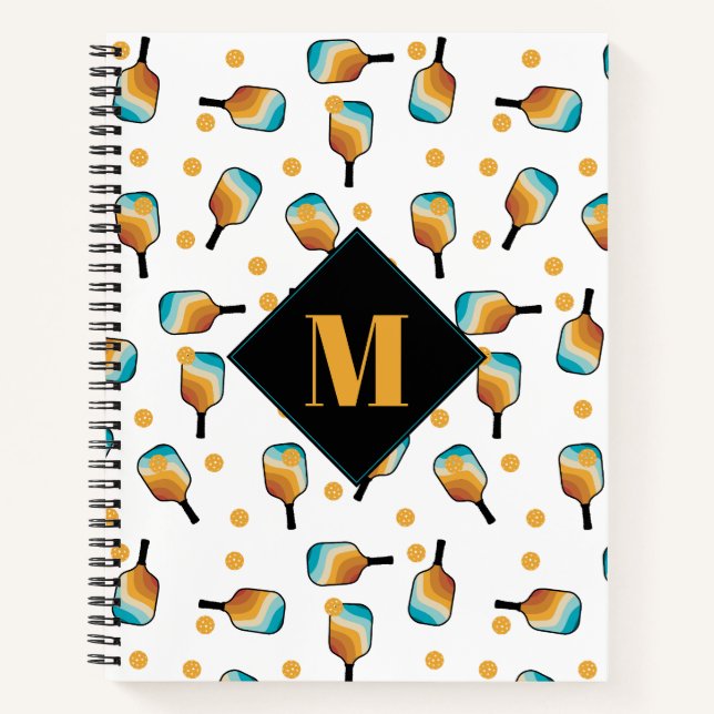 Carnet Monogramme de Motif de balle et de pagaie rétro (Devant)
