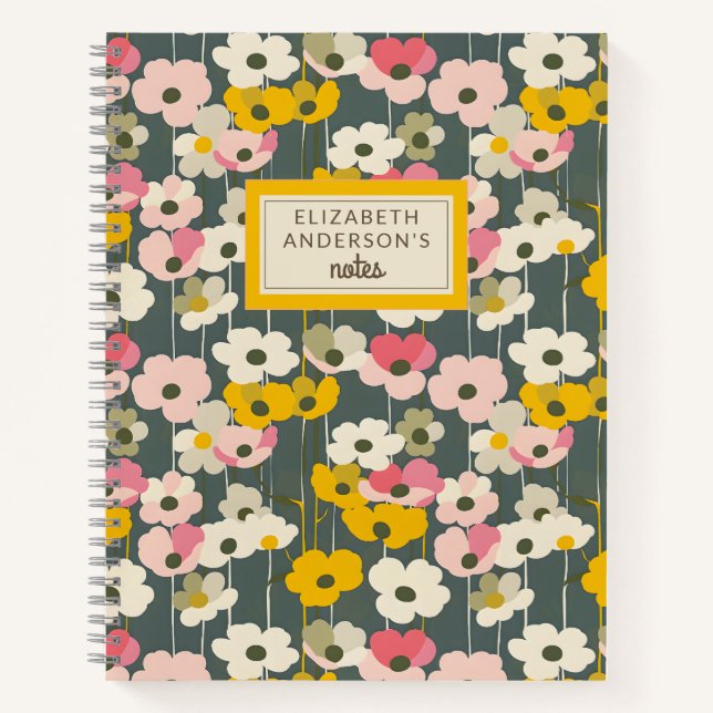 Carnet Monogramme de motif floral rétro (Devant)