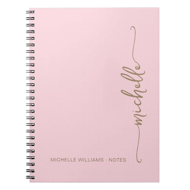 Carnet Monogramme de nom de script doré moderne rose pâle (Devant)