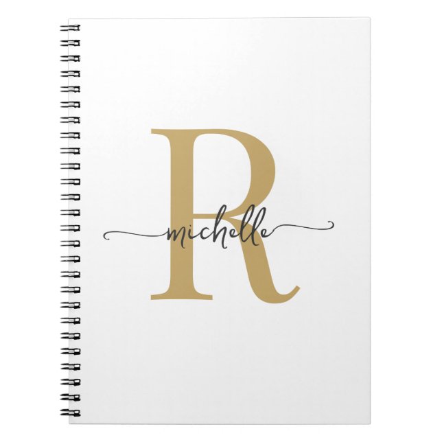 Carnet Monogramme de nom de script moderne en or blanc fé (Devant)