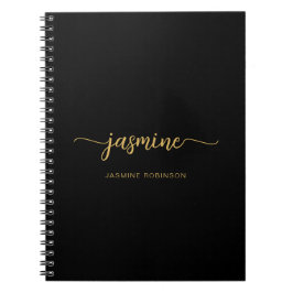 Carnet Monogramme de nom de script moderne or noir fémini