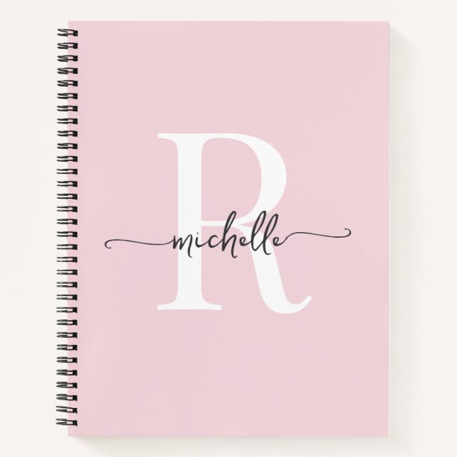 Carnet Monogramme de nom de script rose blush fille moder (Devant)
