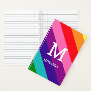 Carnet Monogramme de nom en diagonale arc-en-ciel rose