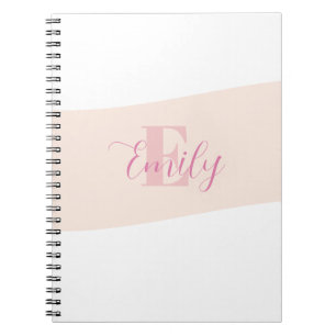 Carnet Monogramme de nom Rose Rétro Rose Clair