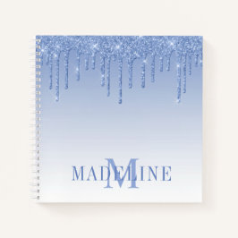 Carnet Monogramme de Parties scintillant bleu Dusty moder