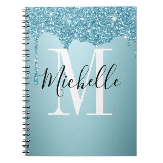 Carnet monogramme de parties scintillant bleu mou