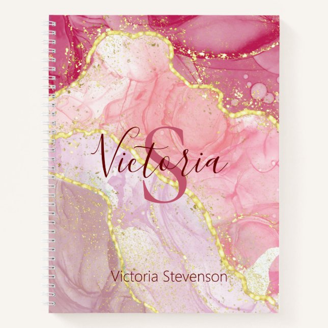 Carnet Monogramme de Parties scintillant de marbre rose o (Devant)