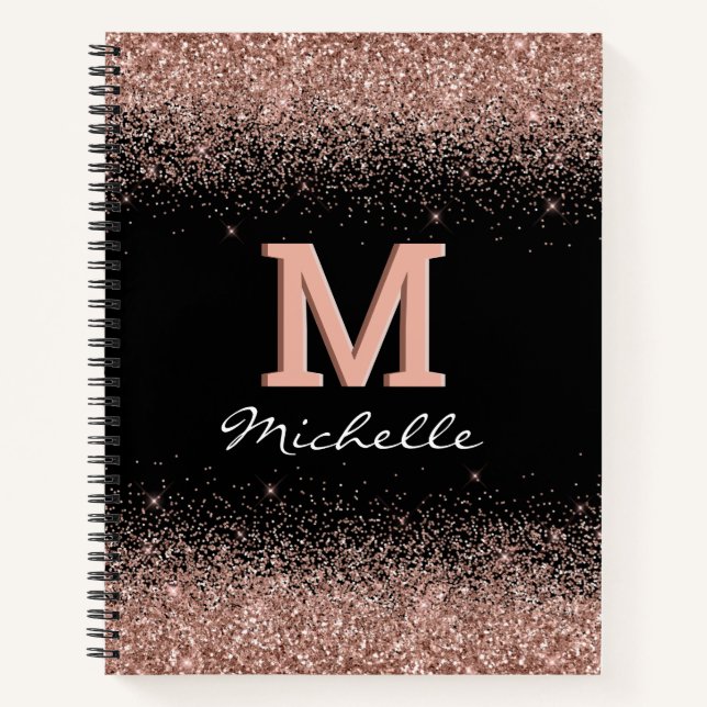 Carnet Monogramme de Parties scintillant d'or Rose noir p (Devant)