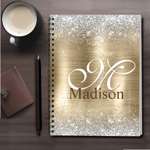 Carnet Monogramme de parties scintillant en or brossé mou