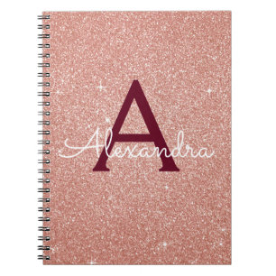 Carnet Monogramme de Parties scintillant rose en Bourgogn