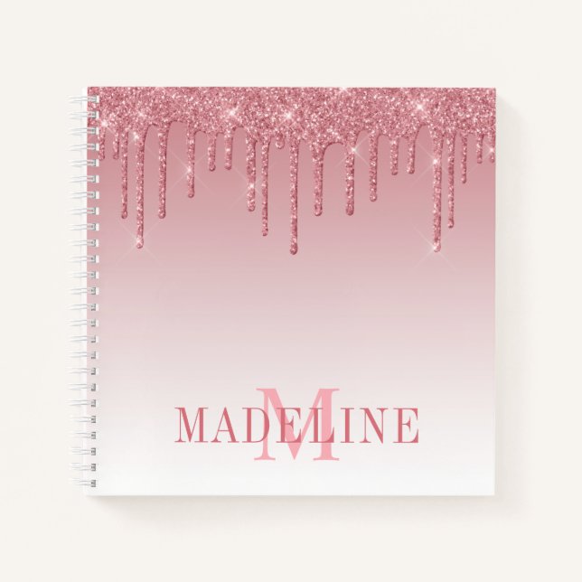 Carnet Monogramme de Parties scintillant rose poussiéreux (Devant)