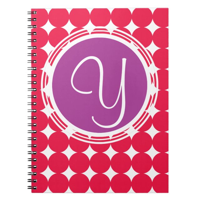Carnet Monogramme de point Polka violet et rouge (Devant)