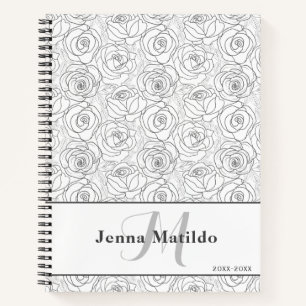 Carnet Monogramme de roses noires et blanches