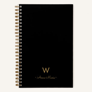 Carnet Monogramme de script Black Gold moderne