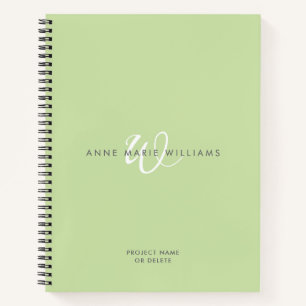 Carnet Monogramme de script blanc vert clair moderne