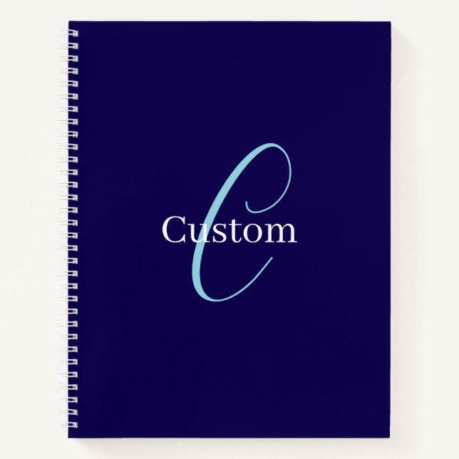 Carnet Monogramme de script curatif modifiable bleu pourp (Devant)