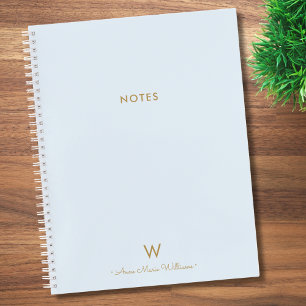 Carnet Monogramme de script en or bleu clair moderne