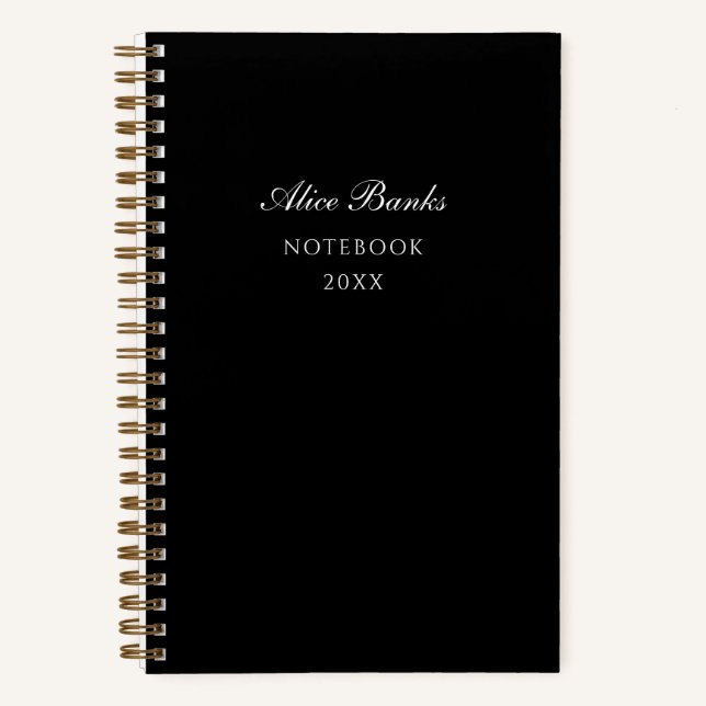 Carnet Monogramme de script moderne noir chic (Recto)