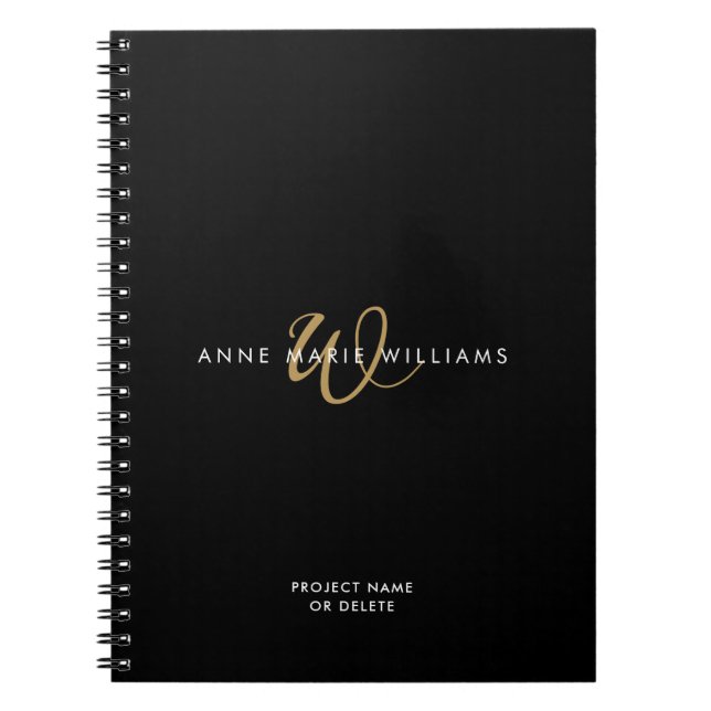 Carnet Monogramme de script or noir moderne (Devant)