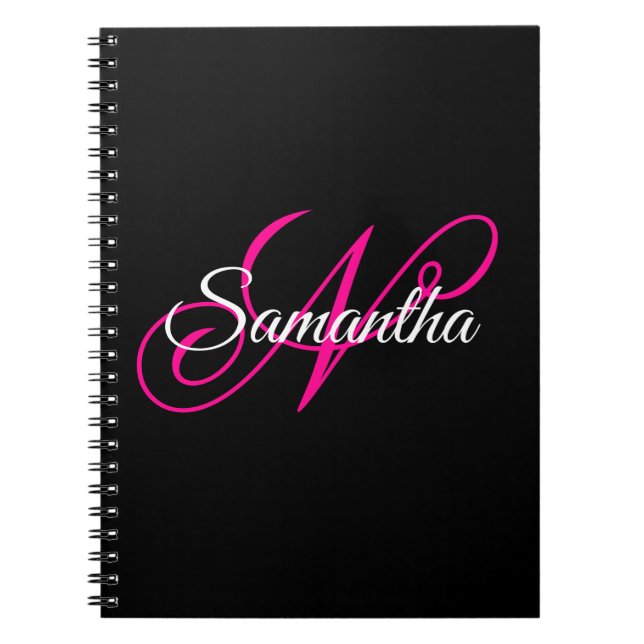Carnet Monogramme de style script fantaisie noir blanc et (Devant)