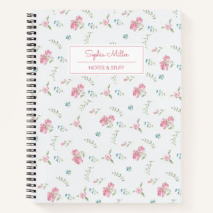 Carnet Monogramme de votre nom aux roses roses aquarelles