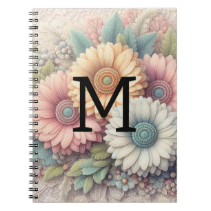 Carnet Monogramme dentelle fleurie rose orangé marguerite