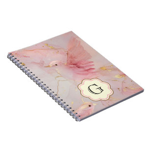 Carnet Monogramme d'oiseaux roses