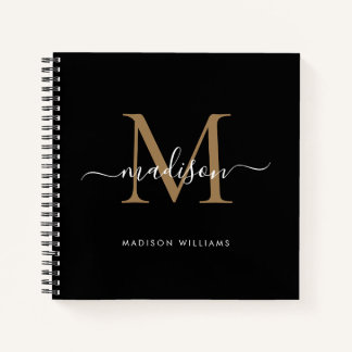 Carnet Monogramme d'or noir élégant Nom initial du script