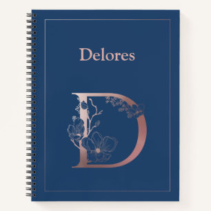 Carnet Monogramme d'or Rose personnalisé D initial