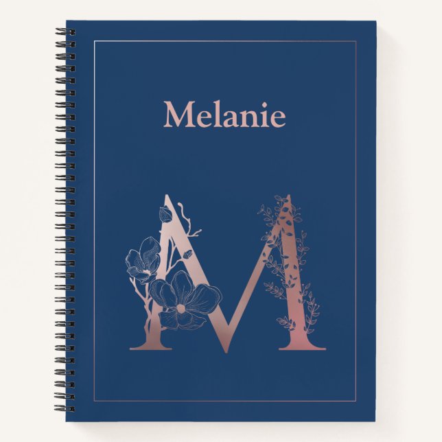 Carnet Monogramme d'or Rose personnalisé M initial (Devant)