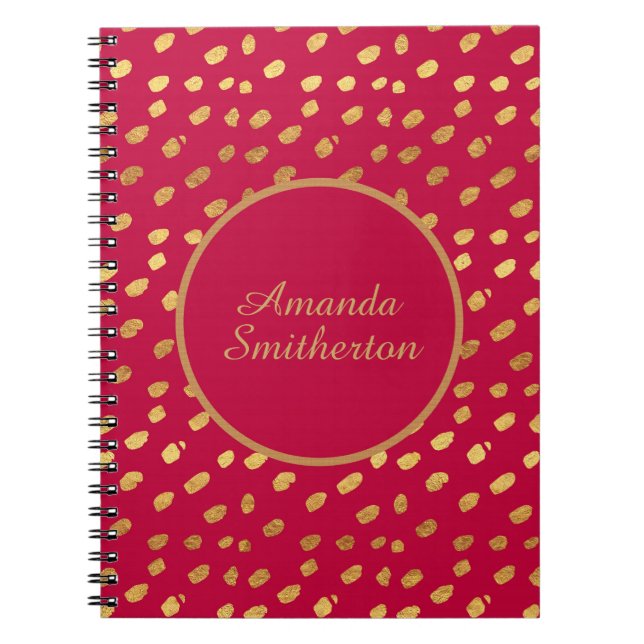 Carnet Monogramme d'or rouge glamour personnalisé (Devant)