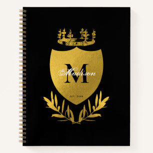 Carnet Monogramme du bouclier royal noir et or