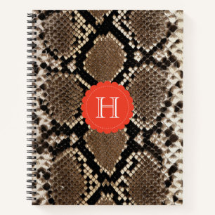 Carnet Monogramme du Motif de peau de serpent Faux exotiq