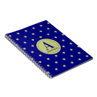 Carnet Monogramme élégant à motif étoile or et bleu