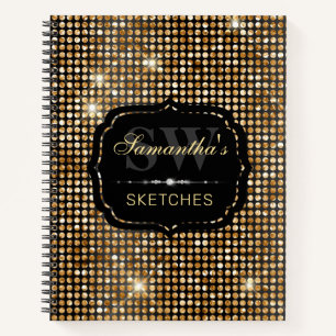 Carnet Monogramme élégant à pois pailletés or et noir