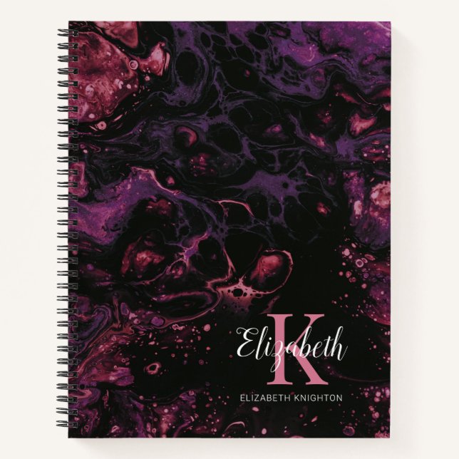 Carnet Monogramme élégant écriture noir violet (Devant)