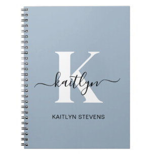 Carnet Monogramme élégant en bleu poussiéreux