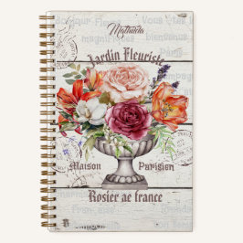 Carnet Monogramme élégant en bois rustique floral oeuvre